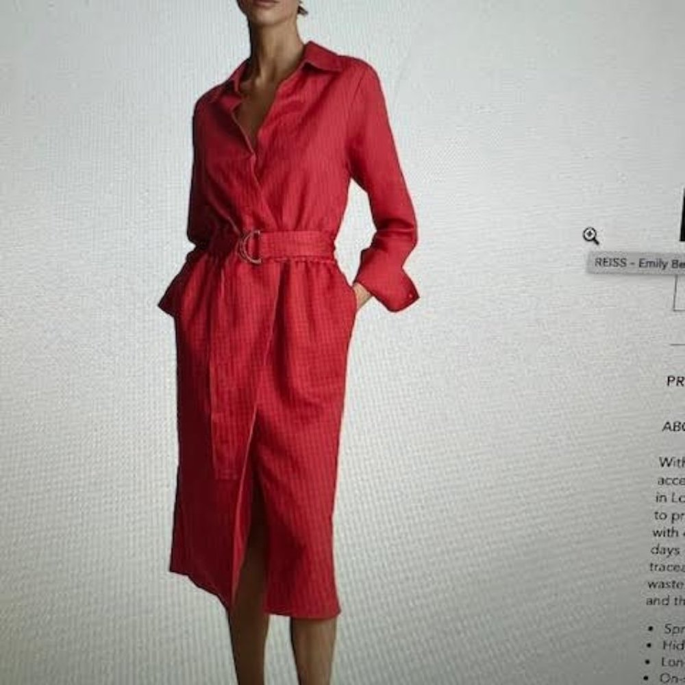 RED REISS  Emily Belted Shirt Dress - Size 6  -  New with tags